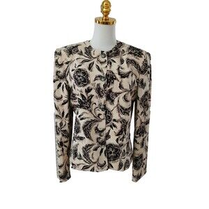 Jones New York 100% Silk Women's Floral Button Up Blazer Size 10 Career Office